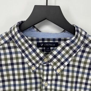Mens 2XB Button Up Shirt Gingham Check Long Sleeve Supima Cotton Blue Green Big